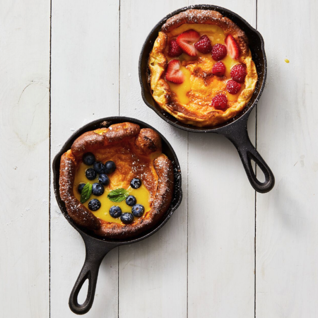 cast iron skillets with food
