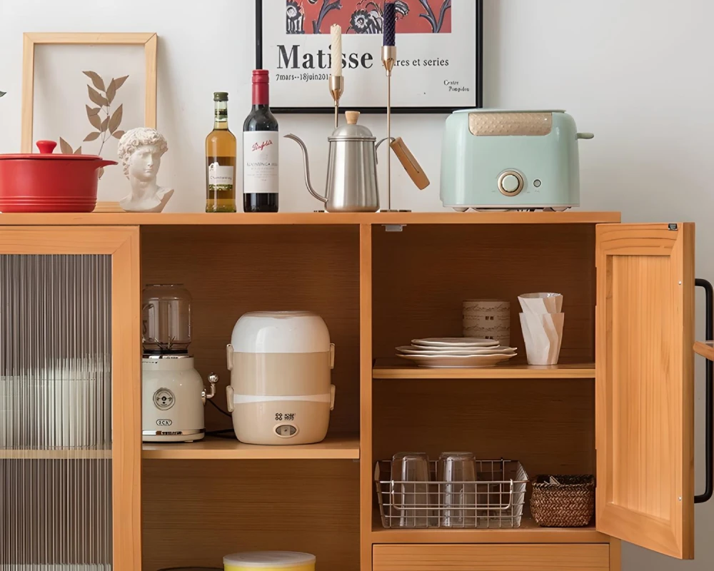 wood and rattan sideboard