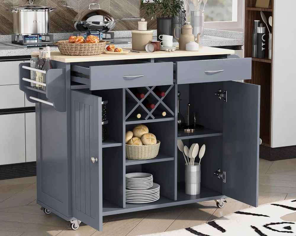 movable kitchen island with seating and storage